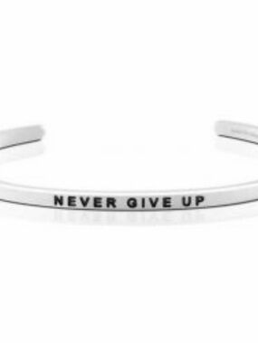 Anthropologie Silver 'Never Give Up' Engraved Cuff Bracelet